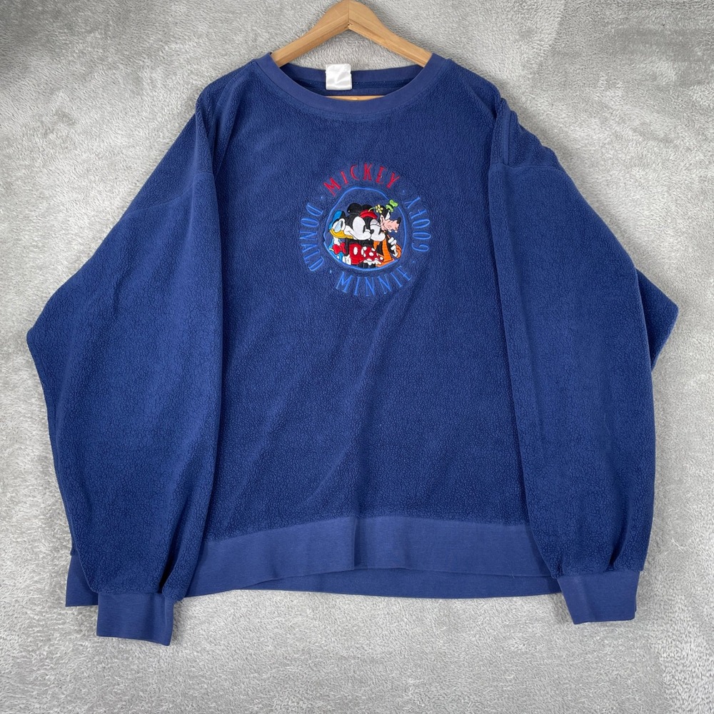 Vintage Disney Store Mickey Mouse Fleece Sweatshirt Mens 2XL Blue Embroidered
